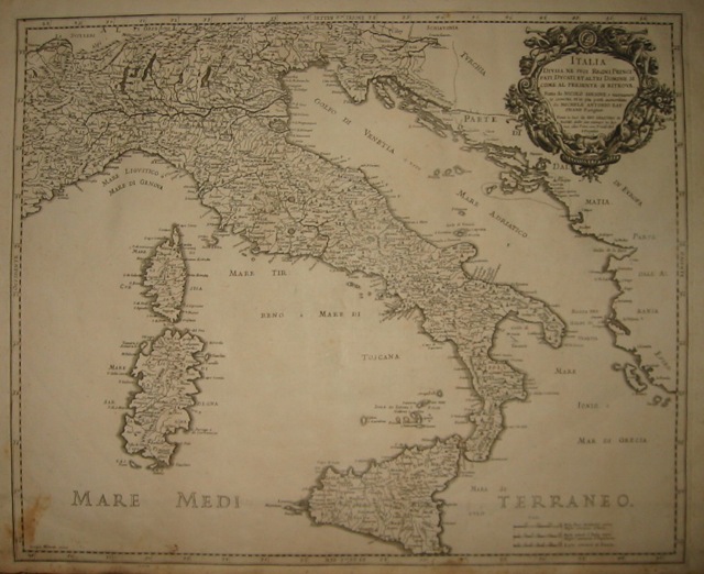 Sanson Nicolas (1600-1667) L'Italia divisa ne' suoi Regni, Principati, Ducati, et altri Dominii... nuovamente corretta, et in più parti aumentata da Michele Antonio Baudrand parigino 1690 Roma 